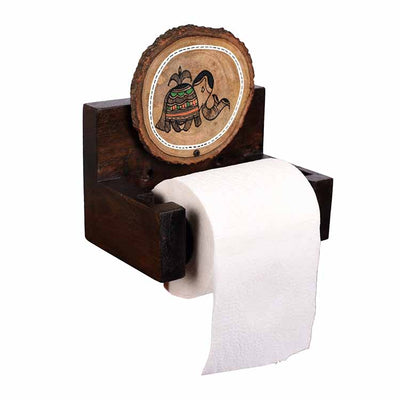 Tissue Roll/ Towel Holder Handcrafted in Wood with Folk Art (6x4x6") - Storage & Utilities - 3