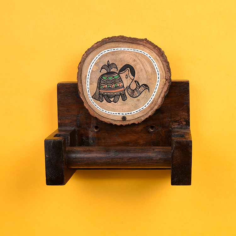 Tissue Roll/ Towel Holder Handcrafted in Wood with Folk Art (6x4x6") - Storage & Utilities - 2