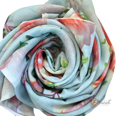 Sky Blue Rose Printed Stole - Lifestyle Accessories - 2