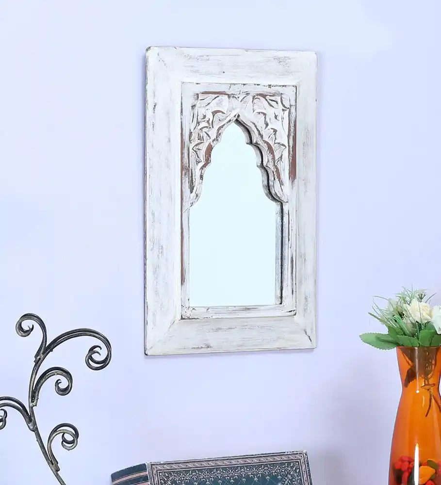 Cora White Carved Vintage Minaret Mirror (10in x 1in x 14in) - Home Decor - 2