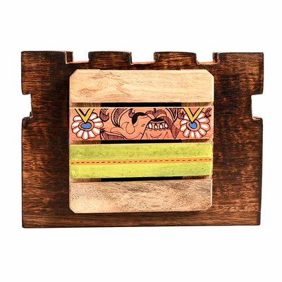Tissue Holder Handcrafted in Wood with Tribal Art (7x3x5") - Dining & Kitchen - 4