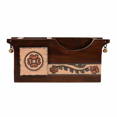 Cutlery Holder Handcrafted in Wood with Folk Art (9.2x3.3x4") - Dining & Kitchen - 4