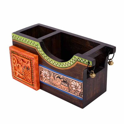 Cutlery Holder Handcrafted in Wood with Madhubani Art (8x3.5x4") - Dining & Kitchen - 4