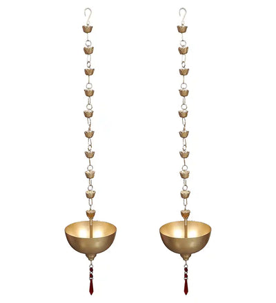 Hanging Gold Bowl Urli With Beads Set of 2