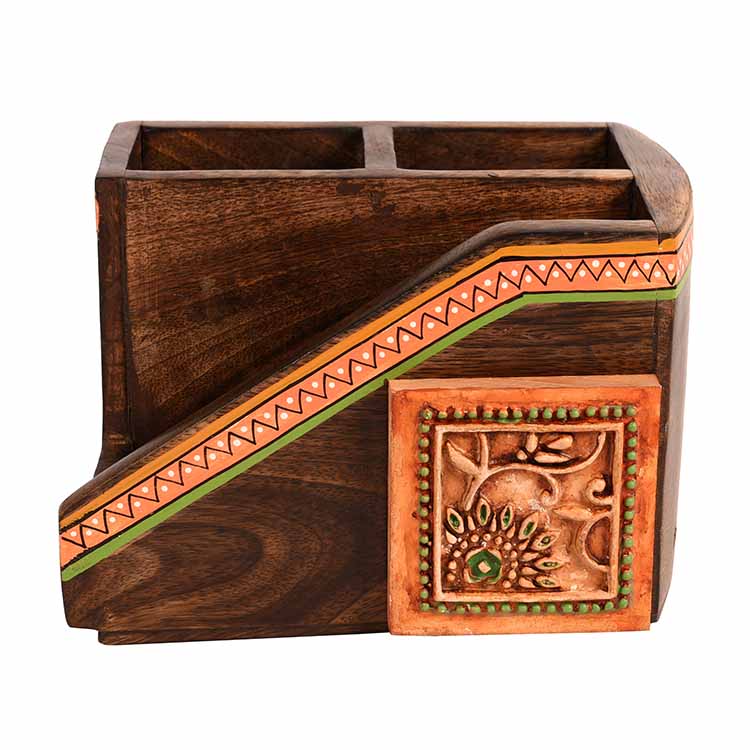 Cutlery Holder Handcrafted in Wood with Ceramic Tile (7.2x5x4.7") - Dining & Kitchen - 6
