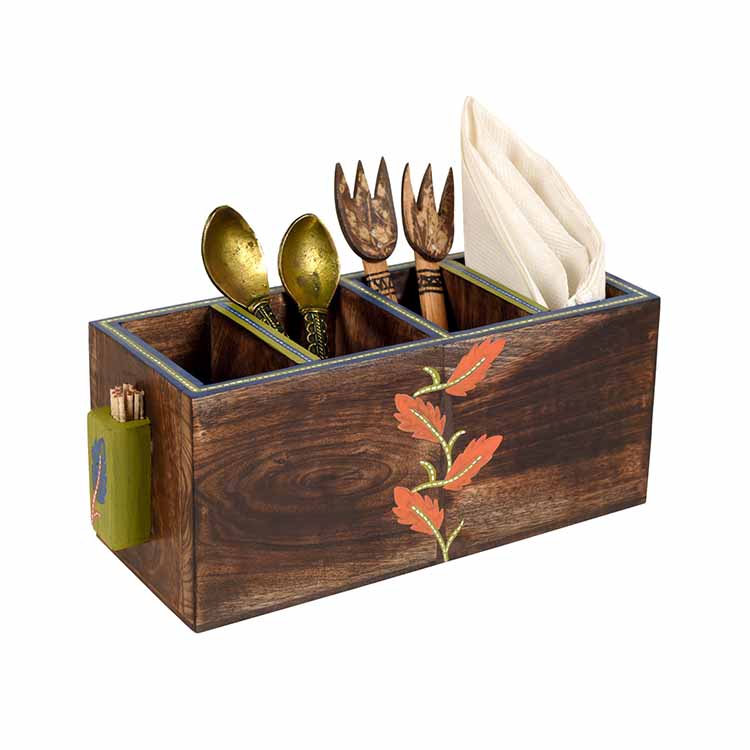 Autumn Leaf Cutlery Stand Handcrafted in Wood - Dining & Kitchen - 3