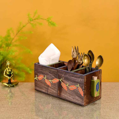 Autumn Leaf Cutlery Stand Handcrafted in Wood - Dining & Kitchen - 2