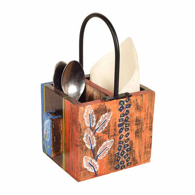 Leaf of Nature' Cutlery Holder Handcrafted in Mango Wood - Dining & Kitchen - 3