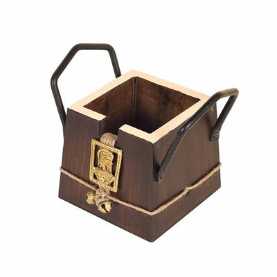 Handcrafted Wooden Cutlery Storage Box (3.5x5x3.5") - Dining & Kitchen - 4