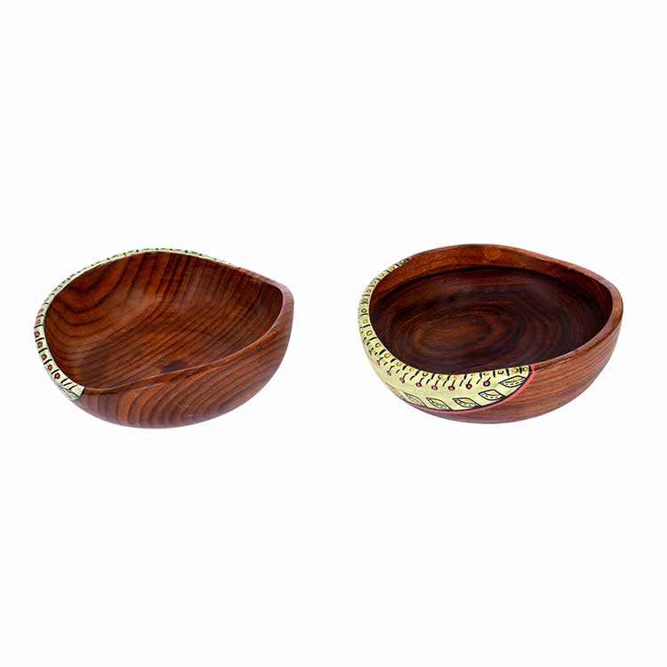 Bowl Handcrafted in Wood with Tribal Art - Set of 2 (2x4.5") - Dining & Kitchen - 3