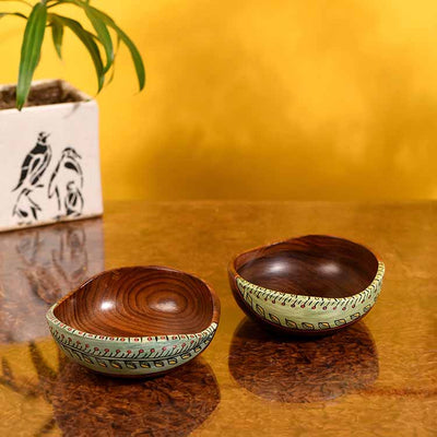 Bowl Handcrafted in Wood with Tribal Art - Set of 2 (2x4.5") - Dining & Kitchen - 2