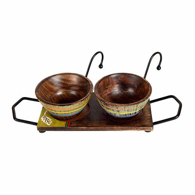 Hooked Snack Bowls Set of 2 with Rectangular Tray (Small) (13.5x4.5x4.5") - Dining & Kitchen - 2