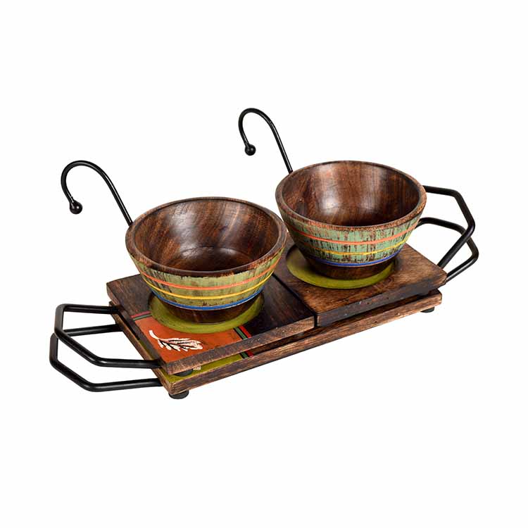 Hooked Snack Bowl with Square Tray Two Sets with One Holding Tray (6.5x4x4.5/ 13.5x4.5") - Dining & Kitchen - 2