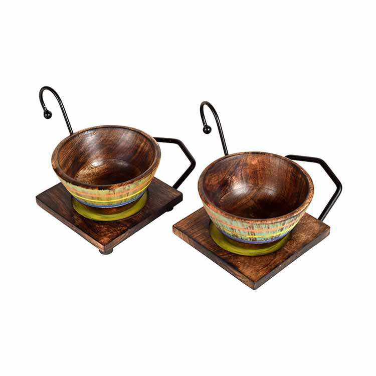 Hooked Snack Bowl with Square Tray Two Sets with One Holding Tray (6.5x4x4.5/ 13.5x4.5") - Dining & Kitchen - 4