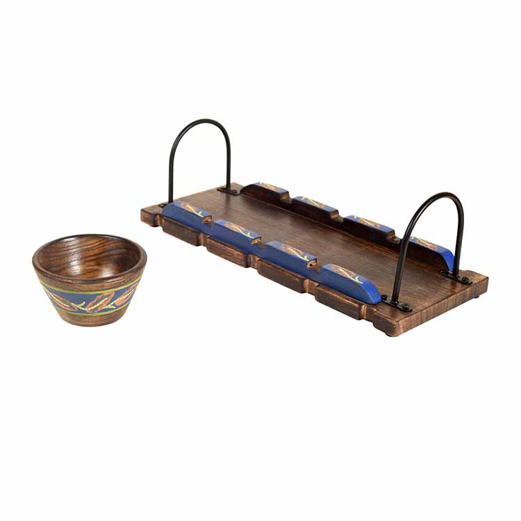 Wooden Bowls & Tray Handpainted, Metal Handles - Dining & Kitchen - 6