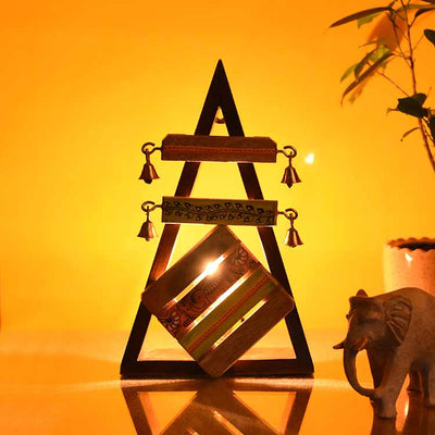 Wall Lamp Handcrafted in Wood Tribal Art Triangular (7x3.5x12.5") - Decor & Living - 2