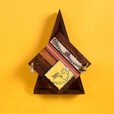 Wall Lamp in Triangular Shape Handcrafted in Wood with Tribal Motifs (8.5x3.5x12.5") - Decor & Living - 2