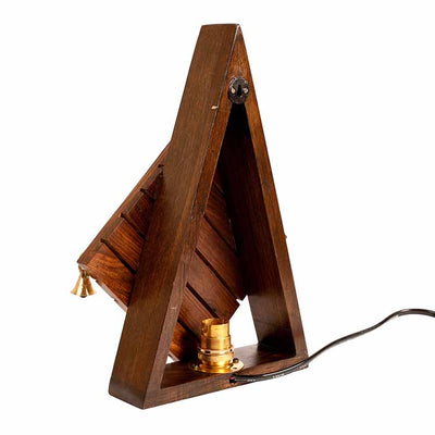Wall Lamp in Triangular Shape Handcrafted in Wood with Tribal Motifs (8.5x3.5x12.5") - Decor & Living - 4