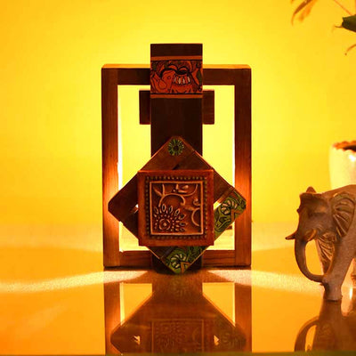 Wall Lamp Handcrafted in Wood with Tribal Motifs (6x4x9") - Decor & Living - 2