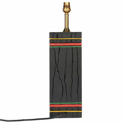 Table Lamp in Wood handcrafted with Dhokra/Warli Art, Black Base, Red 8"Shade (5x5x12") - Decor & Living - 4
