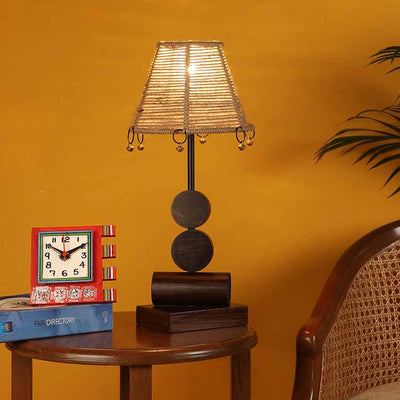 Tao Wooden Table Lamp with Tapered Drum Jute Shade-Height - 19'' - Decor & Living - 2