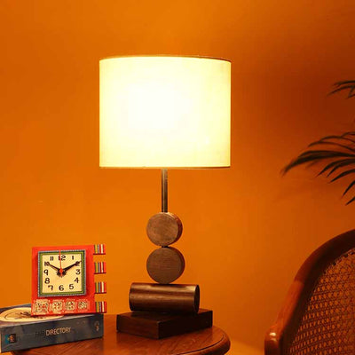 Tao I Wooden Table Lamp with Shallow Drum Shade-Height - 21'' - Decor & Living - 2
