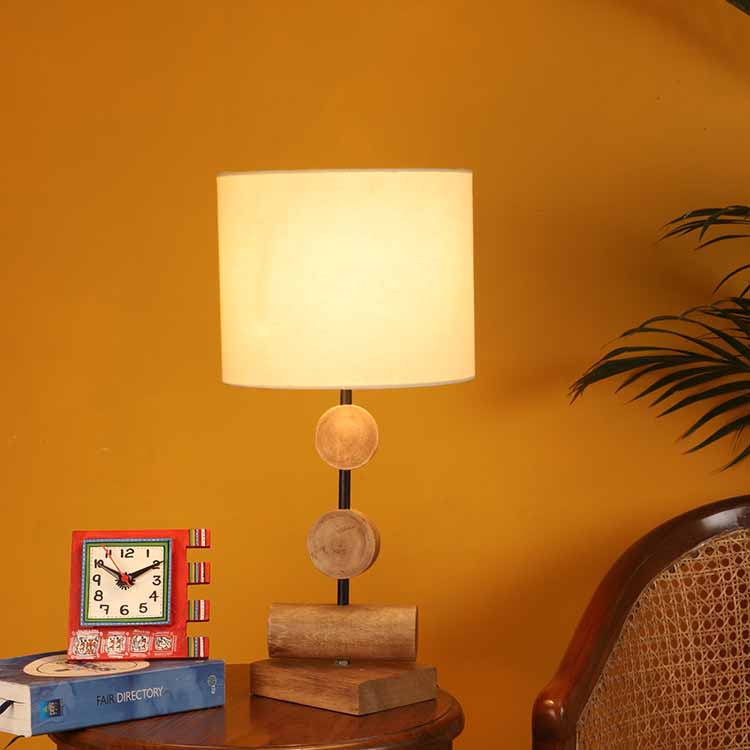 Tao III Wooden Table Lamp with Shallow Drum Shade-Height - 21'' - Decor & Living - 2