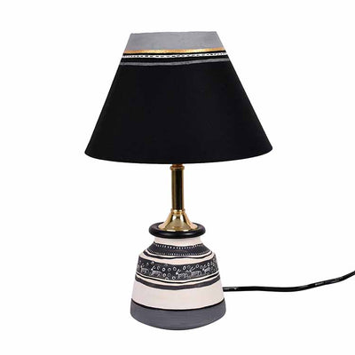 Table Lamp B&W Small Earthen Handcrafted with Black Shade (9x4.5") - Decor & Living - 3