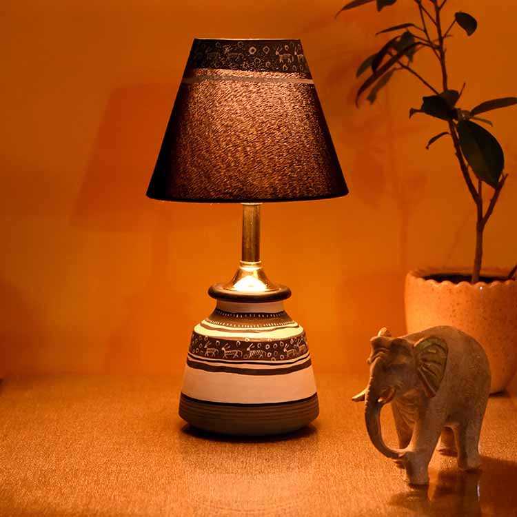Table Lamp B&W Small Earthen Handcrafted with Black Shade (9x4.5") - Decor & Living - 2