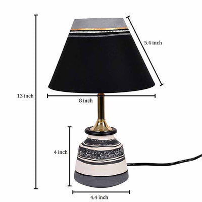 Table Lamp B&W Small Earthen Handcrafted with Black Shade (9x4.5") - Decor & Living - 6