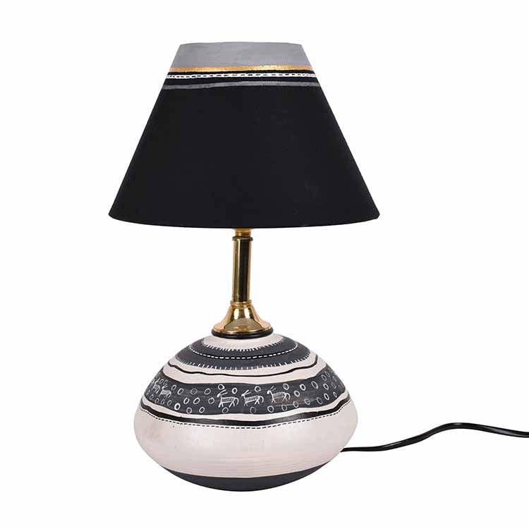 Table Lamp B&W Earthen Handcrafted with Black Shade (9.5x7") - Decor & Living - 3