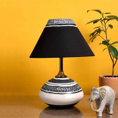 Table Lamp B&W Earthen Handcrafted with Black Shade (9.5x7") - Decor & Living - 2
