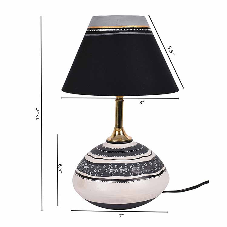 Table Lamp B&W Earthen Handcrafted with Black Shade (9.5x7") - Decor & Living - 6