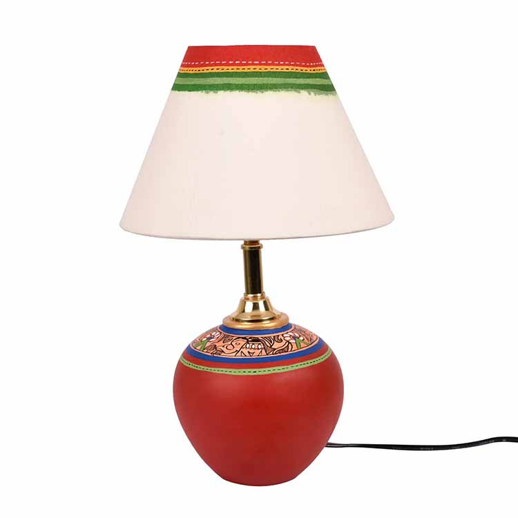 Table Lamp Red Earthen Handcrafted with White Shade (9.5x7") - Decor & Living - 3