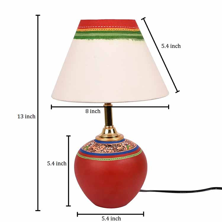 Table Lamp Red Earthen Handcrafted with White Shade (9.5x7") - Decor & Living - 6