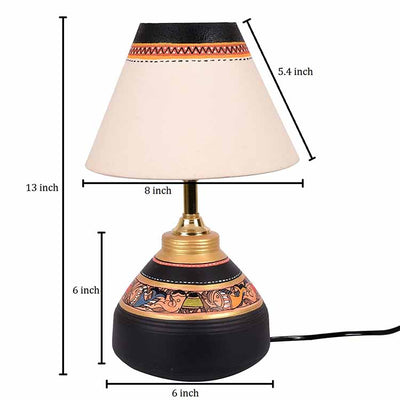 Table Lamp Black Earthen Handcrafted with White Shade (9.5x6") - Decor & Living - 6