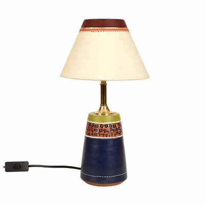 Handpainted Midnight Blue Earthen Lamp with White Shade - Decor & Living - 3