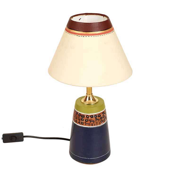 Handpainted Midnight Blue Earthen Lamp with White Shade - Decor & Living - 4