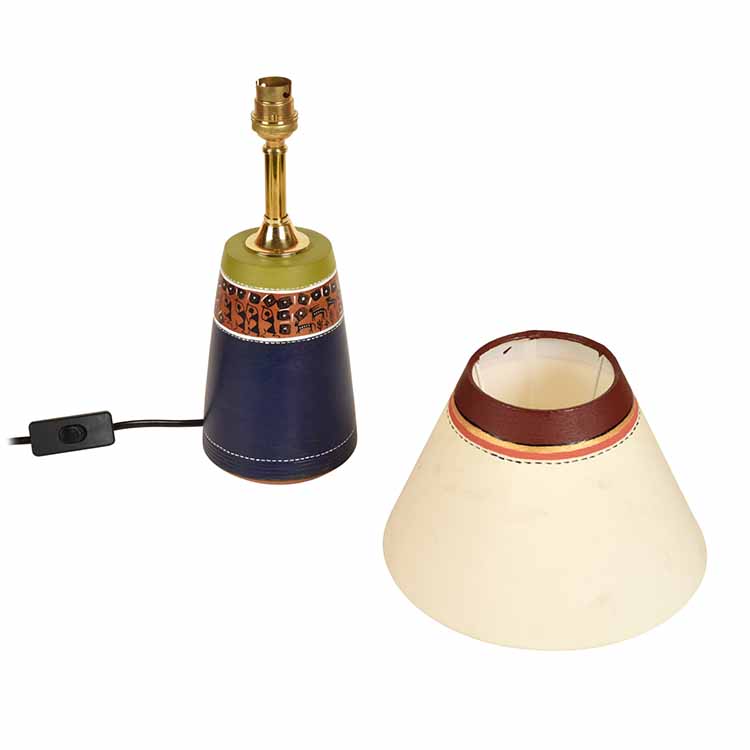 Handpainted Midnight Blue Earthen Lamp with White Shade - Decor & Living - 5