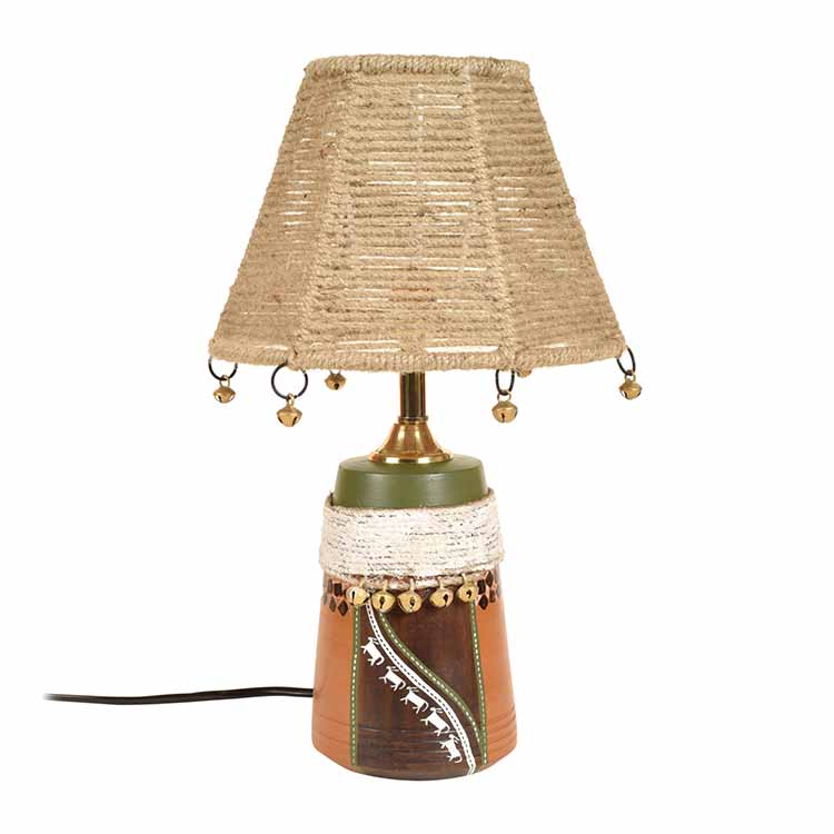 Hand Knitted Earthen Lamp with embellished Jute Shade (16x4.5") - Decor & Living - 3