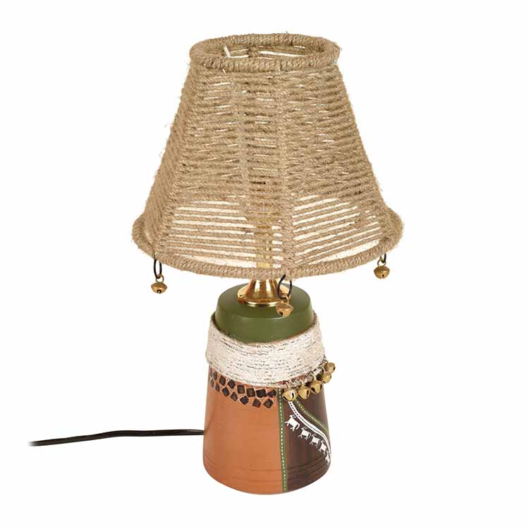 Hand Knitted Earthen Lamp with embellished Jute Shade (16x4.5") - Decor & Living - 4