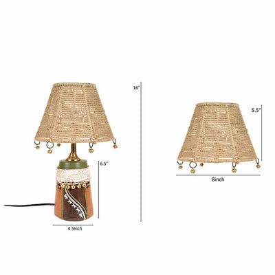 Hand Knitted Earthen Lamp with embellished Jute Shade (16x4.5") - Decor & Living - 6