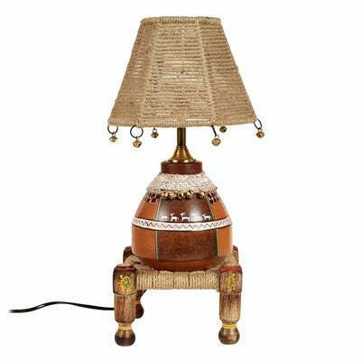 Hand Knitted Earthen Lamp with Jute Shade on Rosewood Manji (7x7x18") - Decor & Living - 3