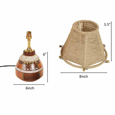 Hand Knitted Earthen Lamp with Jute Shade on Rosewood Manji (7x7x18") - Decor & Living - 5