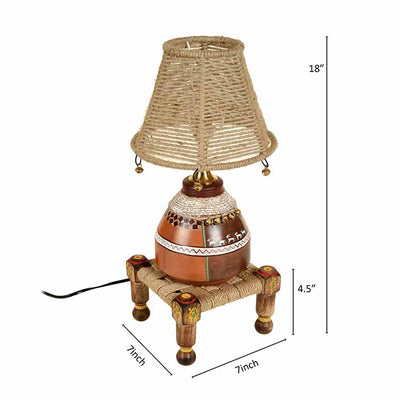 Hand Knitted Earthen Lamp with Jute Shade on Rosewood Manji (7x7x18") - Decor & Living - 6