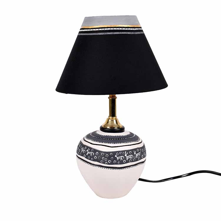 Table Lamp B&W Earthen Handcrafted with White Shade (9x5.3") - Decor & Living - 3