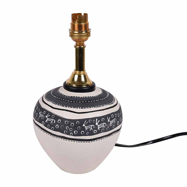 Table Lamp B&W Earthen Handcrafted with White Shade (9x5.3") - Decor & Living - 4