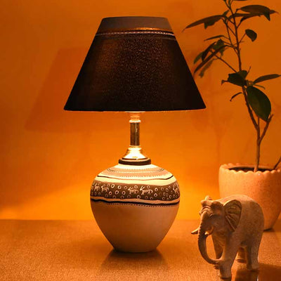 Table Lamp B&W Earthen Handcrafted with White Shade (9x5.3") - Decor & Living - 2