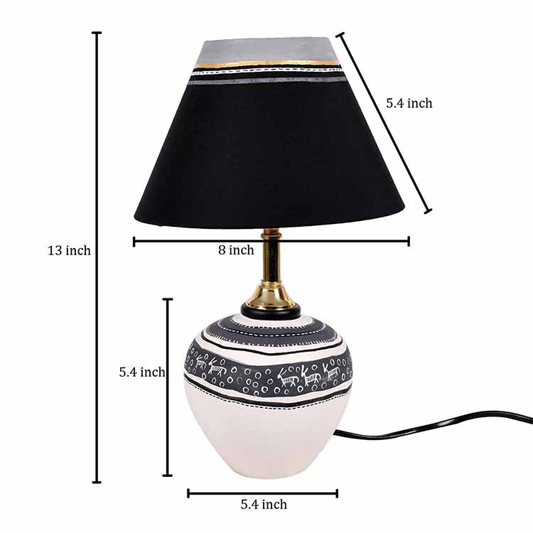 Table Lamp B&W Earthen Handcrafted with White Shade (9x5.3") - Decor & Living - 6