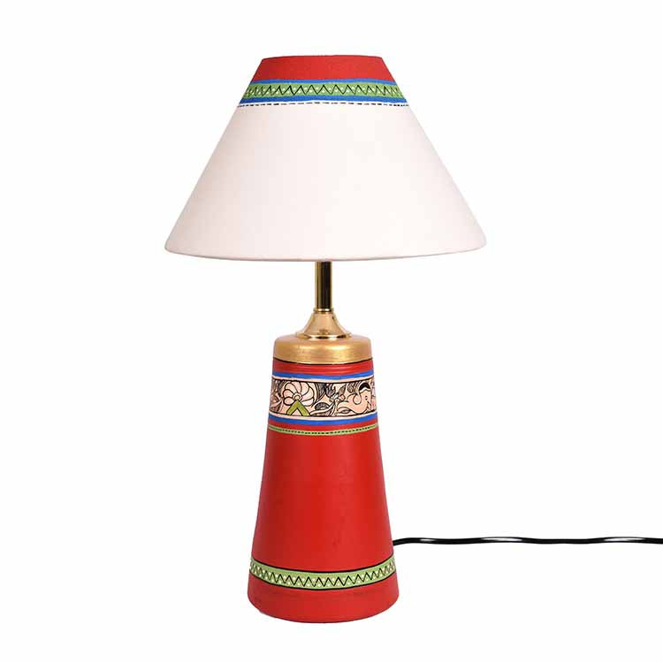 Table Lamp Red Earthen Handcrafted with White Shade (13x4.7") - Decor & Living - 3